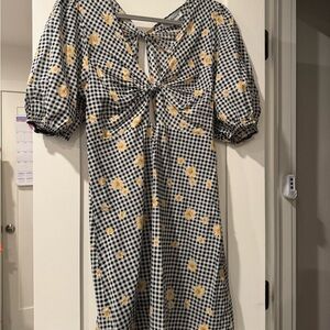 En Saison Black and White Gingham Dress with Yellow Floral Pattern